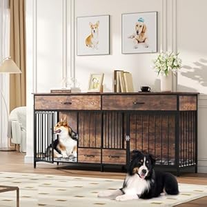 YITAHOME-Double-Dog-Crate-Furniture-with-Feeder-748-Indoor-Dog-Kennel-for-Large-Breed-with-Storage-Wooden-Dog-Crate-TV-Stand-Table-for-2-Small-Medium-Dogs-Rustic-Brown - Cucciolini Doodles YITAHOME-Double-Dog-Crate-Furniture-with-Feeder-748-Indoor-Dog-Kennel-for-Large-Breed-with-Storage-Wooden-Dog-Crate-TV-Stand-Table-for-2-Small-Medium-Dogs-Rustic-Brown