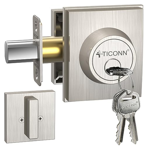 Image of TICONN Front Door Handle Set, Heavy Duty Square Door Lever & Single Cylinder Deadbolt Combo Reversible for Entrance Exterior Doors (Deadbolt Only)