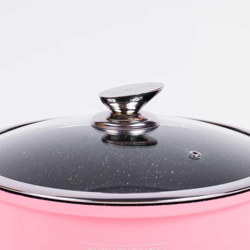 Batteria Pentole e Padelle 17 Pz in Alluminio pressofuso Antiaderente Rivestimento In Marmo ideale per Piano Induzione o Gas, Coperchi in Vetro e Utensili Inclusi Royalty RL-ES2014M (Rosa)