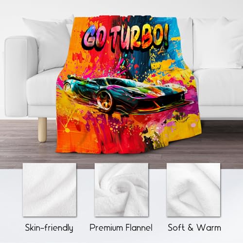 Blanket for Kids Racing Car Blankets Preteen Boy Gifts - 30x40 Inches Cozy Soft Fleece Throw for Couch