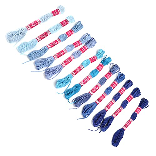 Image of 12Pcs Blue Embroidery Thread, Cross Stitch Threads, Embroidery Floss Friendship Bracelets Gradient Bright Color Polyester Line Sewing Skeins for Sewing