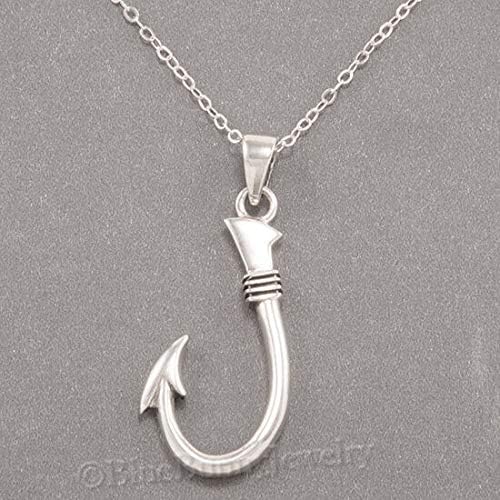 Fish Hook Necklace Nautical Fisherman Charm Pendant 925 Sterling Silver 18 - Jewelry Making DIY Crafting Charm Beads for Bracelets