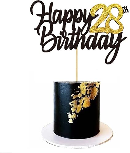 Miniatura 4 de Decoración para tarta de cumpleaños de 28 años con purpurina para 28 años, decoraciones doradas para tartas de cumpleaños de 28 años, suministros de