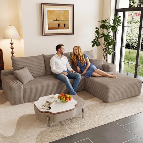 Image of 95 inch Modular Sectional Couch, Boneless L Shaped Cloud Sofa with Chaise Lounge, Corduroy Upholstered Couches Memory Foam Deep Seat, No Assembly Required, Ideal for Living Room(Camel, Right Facing)