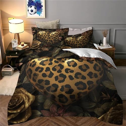 Parure de Lit 3D Effet Léopard en Microfine Douceur Housse de Couette Premium 140x200cm