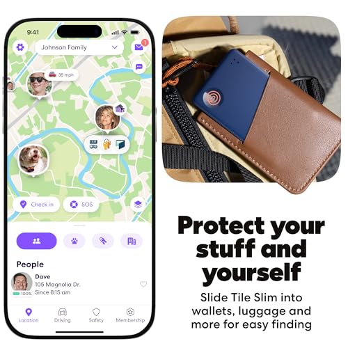 Image of Life360 Tile Slim - Wallet Finder, Bluetooth Tracker and Item Locator for Luggage Tags, Passports and More. Both iOS and Android Compatible. Phone Finder. 1-Pack (Navy Blaze)