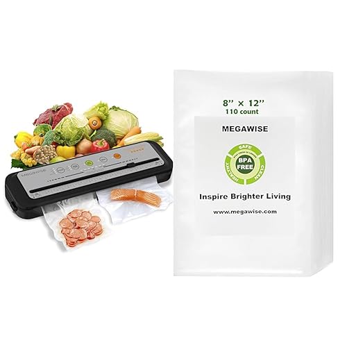 2023 Updated MEGAWISE Vacuum Sealer Machine Bundle with 110 Count 8''x12'' BPA Free Vacuum Bags - Grey - 16.14 x 5.59 x 4.02 inches - Sealer + Vacuum Sealer Bags