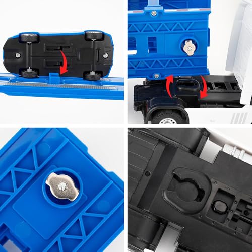 Image of Car Truck Toy 7-in-1 Transport Diecast Truck with Sounds Lights Pull Back