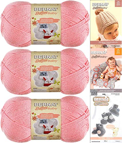 BERNAT SOFTEE BABY - PACK OF 3 BALLS - 140G EACH BALL - PRETTIEST PINK, 11 x 9 x 3 inches