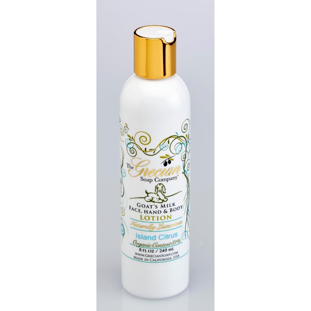 Grecian Organic Goat Milk Lotion for Women Island Citrus Scent - Luxurious, Nourishing & Hydrating, 81% Organic with Aloe, Coconut Oil, Honey