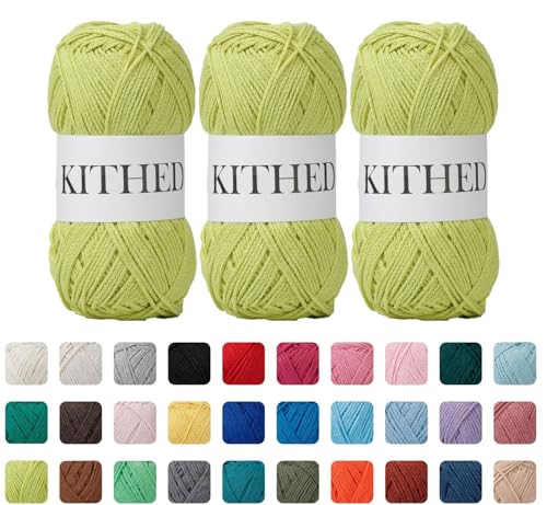 Image of Cotton Yarn,10.5oz,526yard,3 Pack ,Soft Yarn for Crocheting and Knitting (32 Yellow Green)