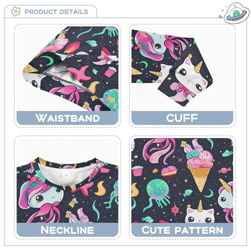 JUNZAN Rainbow unicorns Cartoon Cats Icecream Kids Girls Pullover Hoodie Crewneck Hoodies for Girls Camping 4T3