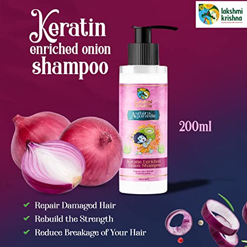 Image of Lakshmi Krishna Keratin Enriched Onion Shampoo-200ml with Aloe Vera, Coconut Oil, Bhringraj Extracts ||Strengthen & Restore Hair with Nourishing Ingredients||