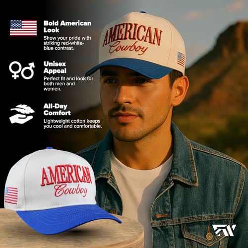 Image of Country Trucker Hat - Western Snapback Baseball Cap - Vintage Embroidered Hat for Men & Women