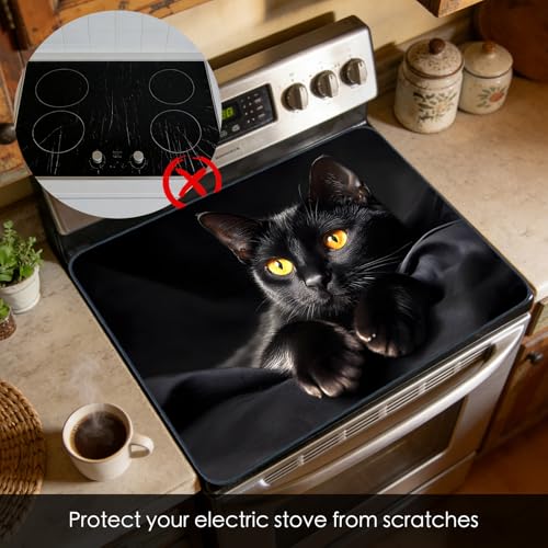 Image of Nuxovilar Black Cat Stove Cover Diatom Mud 20.47x28.34 In | Glass Protector Countertop Mat Counter Saver Cooktop Cover Kitchen Living Space Family Room (Black Cat Design)
