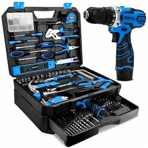 KingTool 276-Piece Tool Set Kit with 12V Cordless Power Drill (Blue)
