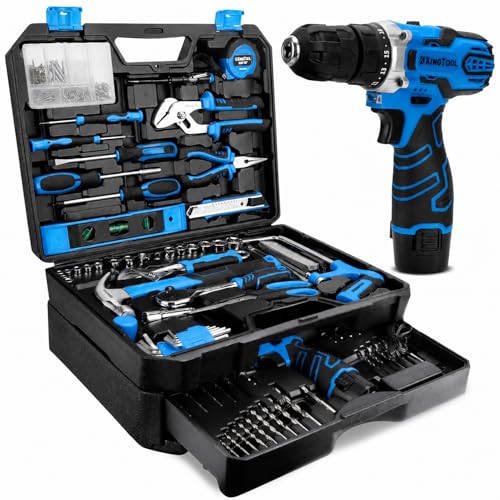 Image of KingTool 276-Piece Tool Set Kit with 12V Cordless Power Drill (Blue)