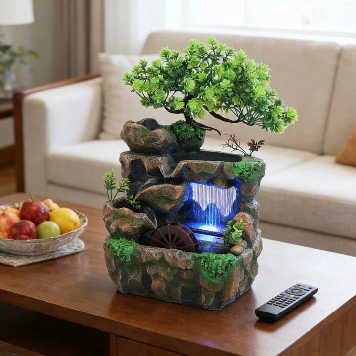 Miniatura 2 de 11.81 pulgadas Fuente de rocalla de mesa para interiores, cascada de bonsái, mini fuente de agua de rocalla con bomba automática y luz LED,