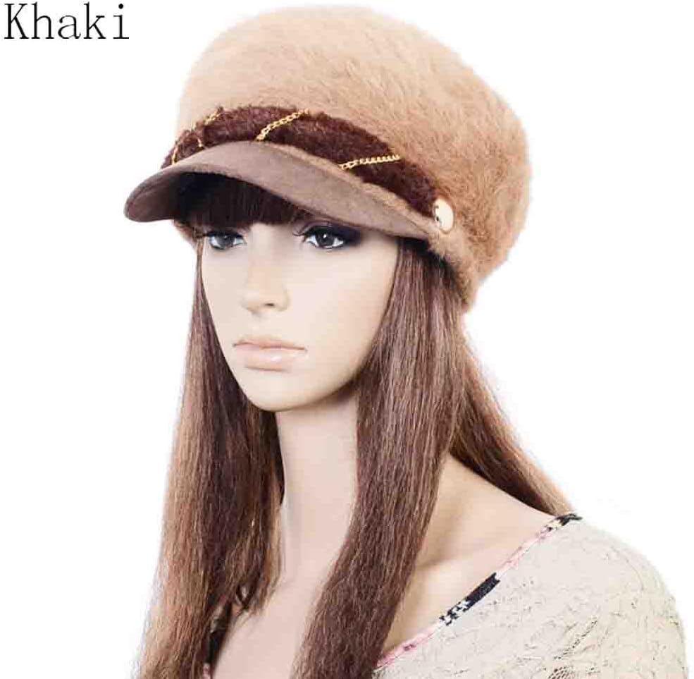 Handmade Cotton Button Lady Fashion Crochet Hats Women's Winter Warm Knit Wool Beanie Hat Crochet Warm Hat (Khaki)