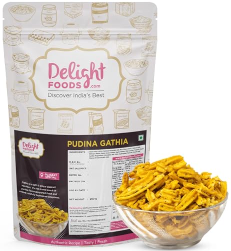 Image of Delight Foods Pudina Gathiya Namkeen 250g | Gathiya Papdi | Gathi Shev | Crispy Gujrathi Namkeen | Pudina Flavoured Ghathia | Indian Snacks