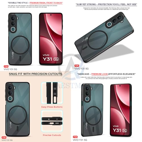 Image of AESTMO Vivo Y31 5G Back Cover | 360 Protection | Crystal Clear Hard Back Transparent | Compatible with MagSafe Accessories (PC+TPU, Black Bumper)