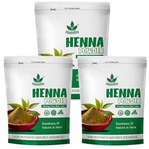 Image of Havintha Natural Henna Powder for Hair Color | 100% Natural Hair Dye | Shiny, Smoothning, Hair Growth, Deep Conditioning, Frizzy Damaged Hair Powder- Lawsonia Inermis - 200gm (HENNA- PACK 3)