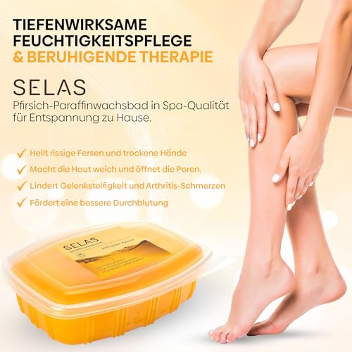 Paraffinwachs Pfirsich Duft 1.300ml (980g) Selas Paraffinbad für therapeutische und ästhetische Behandlungen von Händen und Füßen. Paraffintherapie, feuchtigkeitsspendend.