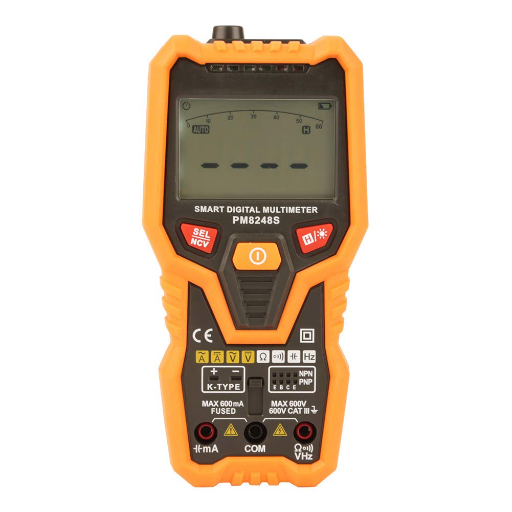 Peakmeter PM8248S Multimetro digitale con selezione automatica della gamma, tester di tensione NCV senza contatto con retroilluminazione di mantenimento dei dati, torcia per corrente alternata