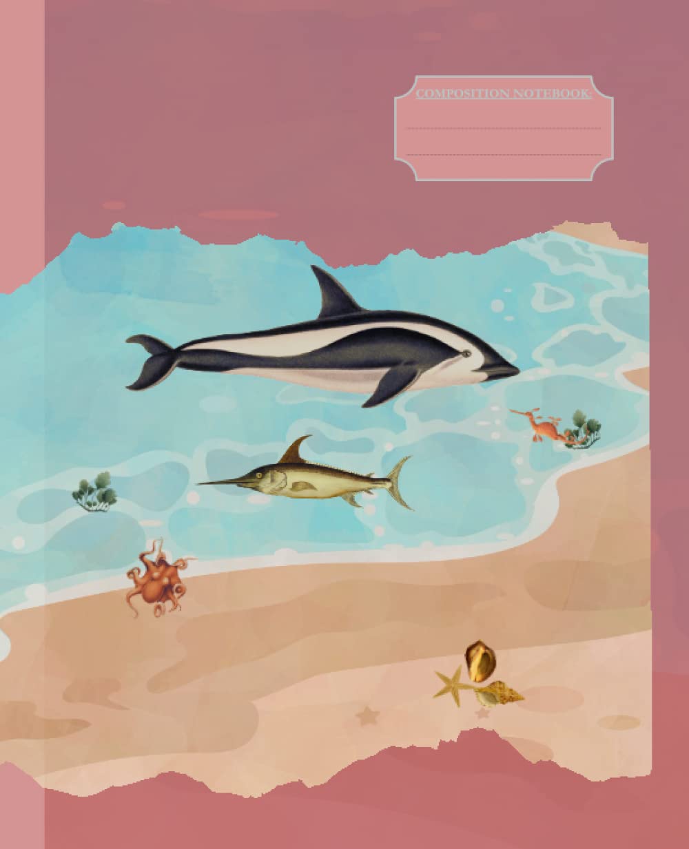 Composition Notebook: College Ruled vintage Dolphin Illustration - Elegant Journal for School, College and Office - Wide Lined