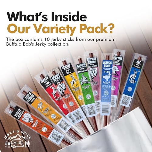 Image of Jerky-n-Spice Wild Game Exotic Meat Sticks (10-Pack) | Ultimate Beef Jerky | Savory Snacks Variety Pack for Adults | Perfect Gifts for Anniversary, Camping, Hunting & Birthday Events