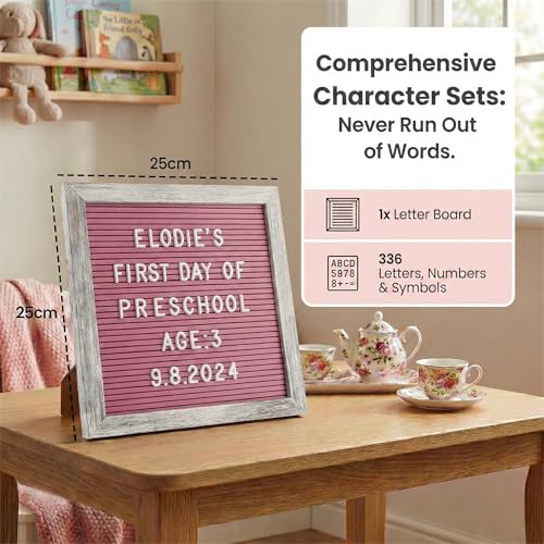 Image of Rustic Hot Pink Felt Letter Board 10x10 Inch, 336 Changeable Letters | Message board with letters, numbers & symbols for classroom, home, office, announcements and everyday messages