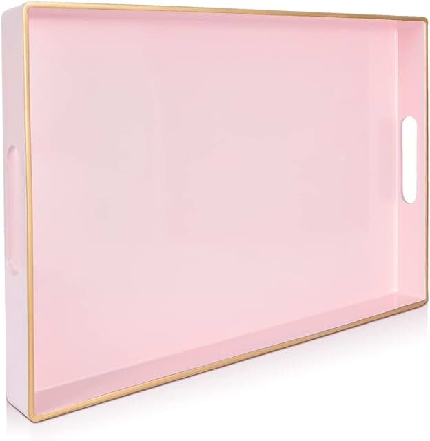 Gifturbo Pink Serving Trays,Decorative Serving Tray with Handles, Coffee...