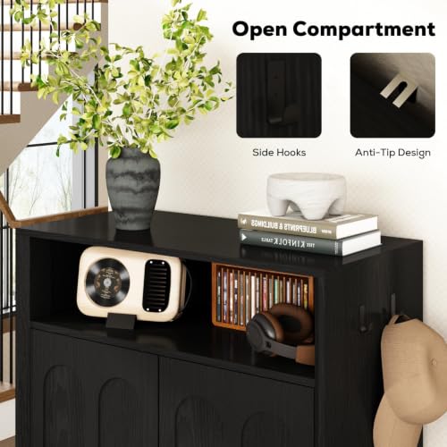 Image of Shoe Cabinet with Arched Doors, 43 inch Tall Large Hidden Shoe Storage Cabinet with Adjustable Shelves, 5-Tier Mid Century Modern Shoe Rack Organizer for Entryway Hallway Living Room,Black Set of 2