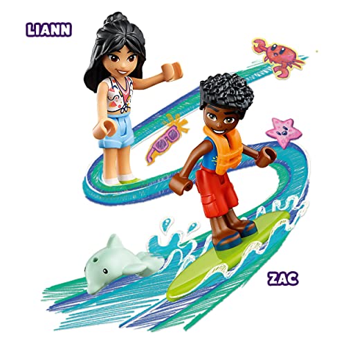 LEGO Friends Beach Buggy Fun Set including Toy Car, Surf Board, Mini-Dolls plus Dolphin and Dog Animal Figures - Image 3