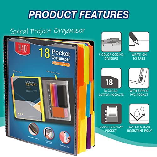 H4D 18 Pocket Poly Project Organizer, Spiral Multi Pocket Folder Organizer With Pockets, Multi-Subject Folder Notebook, Letter Size #TOP1
