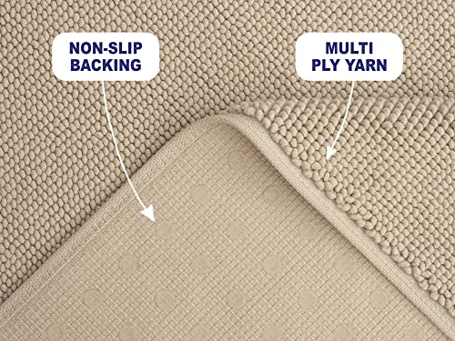 Image of American Soft Linen Bath Rug, 17 in 24 in 100% Cotton Bath Mats Rugs for Bathroom, Slip Reducer Washable Shaggy Form Area Rugs, Beige Bath Rug