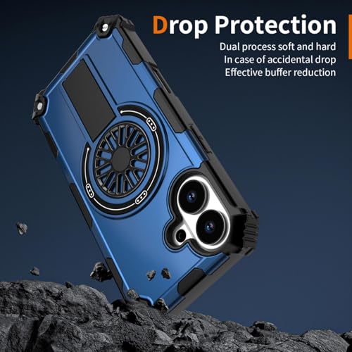 Image of Hupshy iPhone 16 Back Cover with Camera Protection Rings, Kickstand-Matte /Anti, Non-Slip, Camera Glass Protection,Transparent Shockproof Cover for iPhone 16 (Blue 4)