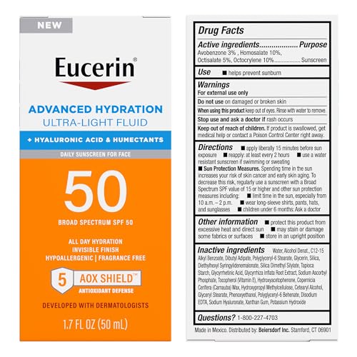 Eucerin Advanced Hydration Face Sunscreen Lotion, SPF 50, 1.7 FL OZ - image 9