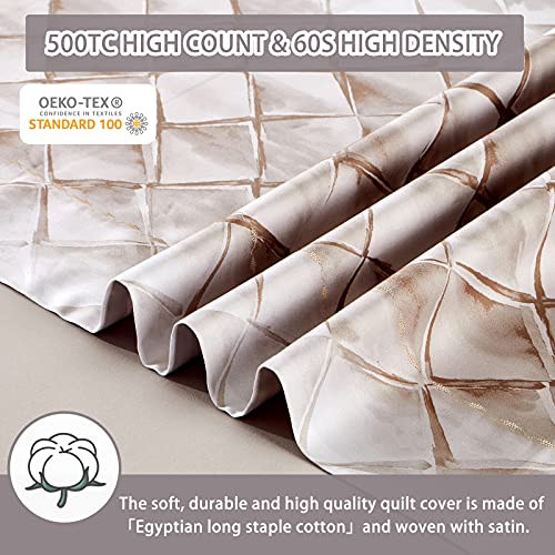MILDLY 100% Egyptian Cotton Duvet Cover King, Gray Beige Geometric Pattern Comforter Cover Set 500TC Modern Abstract Reversible Ultra Soft & Breathable Unique Design Neutral Bedding Set (No Comforter)