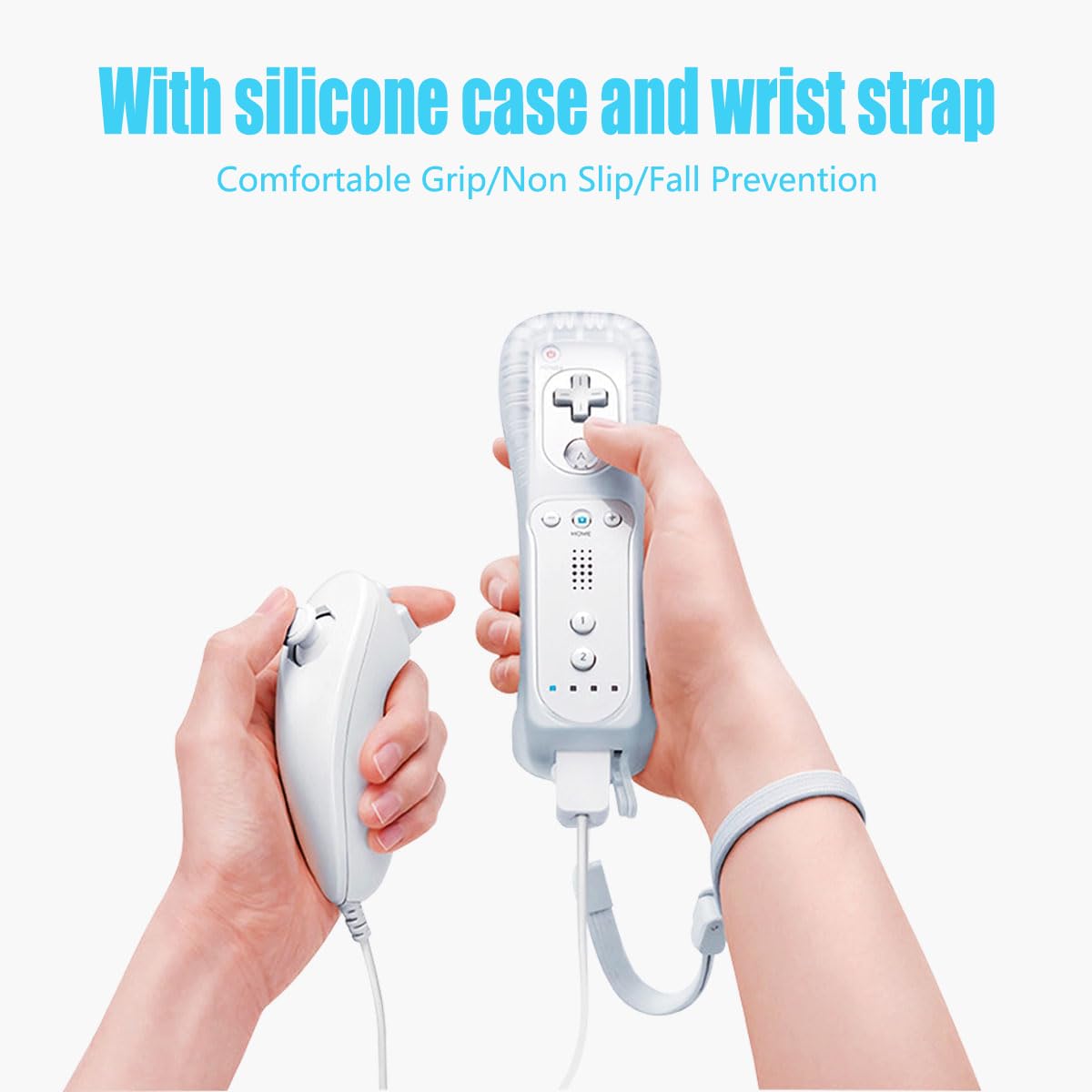 Degulan Motion Plus Wii Remote and Nunchuck Controller, Wireless Controllers Compatible with Wii/Wii U with Silicone Case and Wrist Strap (Black)