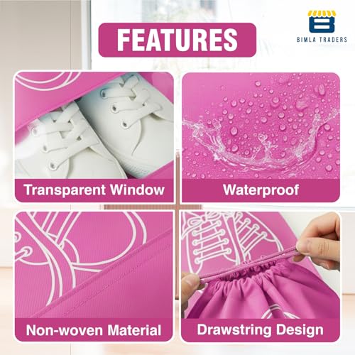 Image of Btag Shoe Bag for Travel & Storage | Water-Resistant Shoe Organizer for Men & Women | Portable, Foldable Shoe Cover for Luggage & Closet | Travel Accessories for Footwear Protection (Pink,Pack of 9)