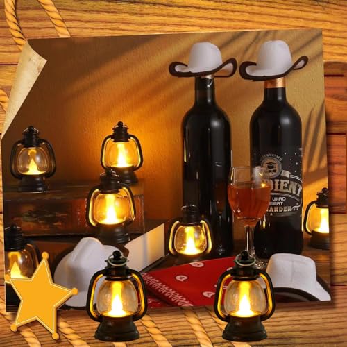 LJQizn 12 Pcs Mini Lanterns Decorative with LED Candle for Western Cowboy Xmas Home Decor Small Hanging Lantern Ornaments Camping Table Centerpiece Vintage Lantern Ornament by LJQizn - Image 2