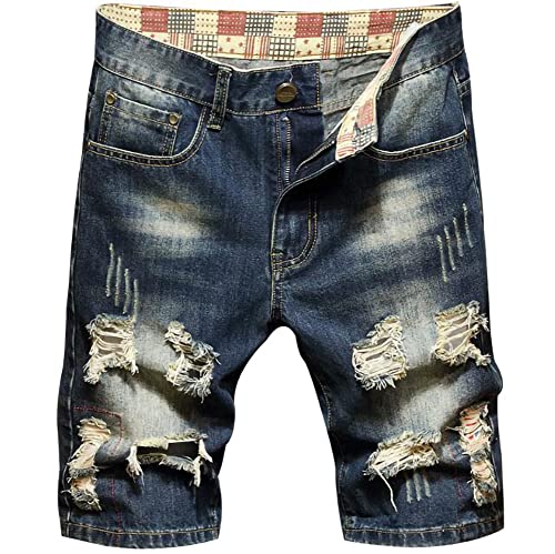 Hombre Vaqueros Shorts Slim Fit Rotos Cortas Denim Pantalon Bermuda Moda Joven Hombres Jeans Corta (Color 3,L,L)