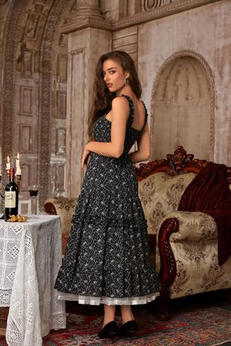 Summer Dresses for Women Beach Boho Sleeveless Easter Floral Sundresses Black XL — view 3