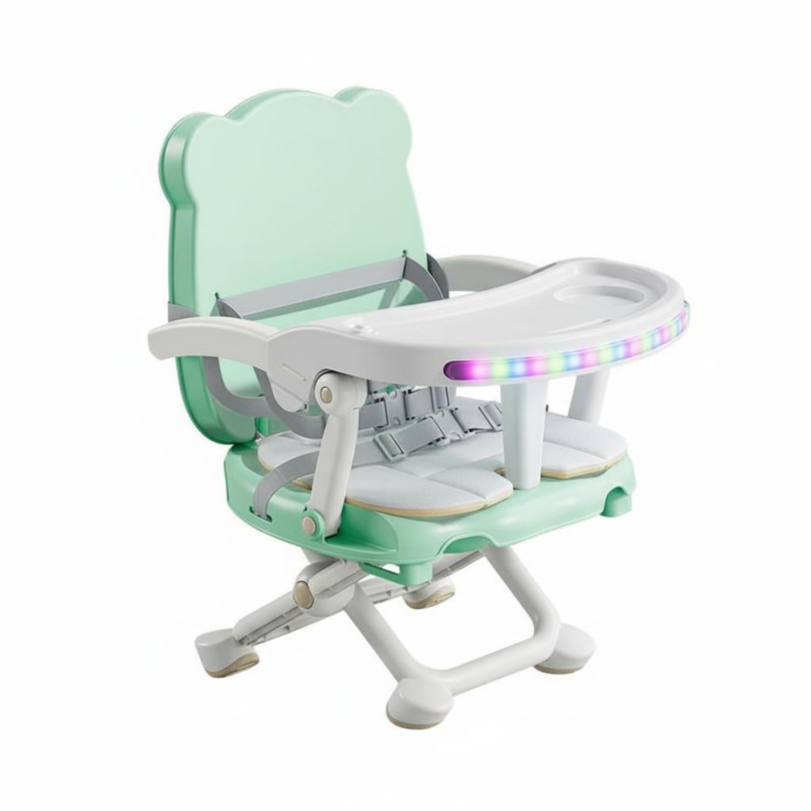 Safety Harness Foldable Baby Feeding Chair No Assembly Required Portable Infant Booster Seat with Tray Waterproof Cushion Multifunctional Baby Floor Seat Music & Lights for Babies-image-17