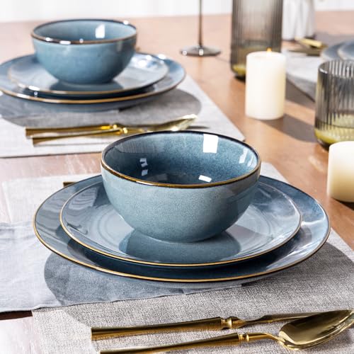 Image of GBHOME Dinnerware Sets For 8, 24Pcs Stoneware Plates and Bowls Sets, Dishwasher&Microwave Safe
