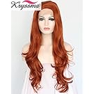 K'ryssma Natural Looking Auburn Wavy Wigs for Women Side Part Long Synthetic Lace Front Wig Half Hand Tied Heat Resistant Fiber 24 inches