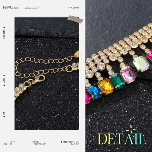 Ushiny Strass Choker Halskette Schmuck Bunte Kristallkette Multicolor Rave Hals Zubehör für Frauen