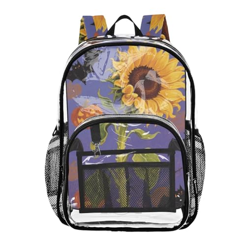 Halloween Orange Pumpkin Sunflower Backpack For School Clear Clear Bookbag For Girls Boys Transparent Seethrough PVC Backpacks