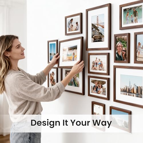 Image of upsimples Picture Frames set of 19, Including 8x10, 5x7, 4x6 Brown Frame